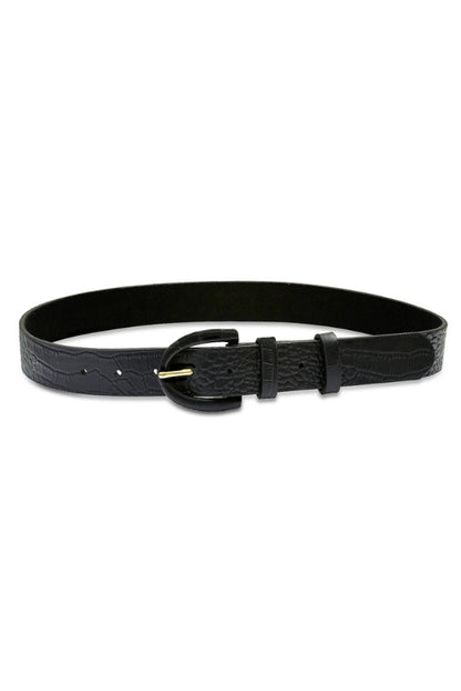 WESTWOOD BELT IN MATTE BLACK CROCO FRONT VIEW