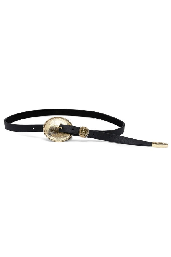 FAIRFAX BELT IN BLACK AND GOLD FRONT VIEW
