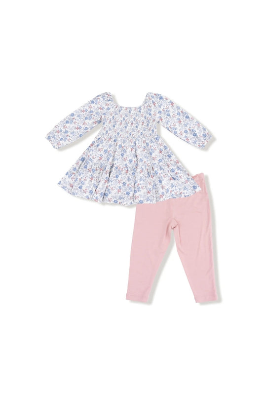 CAP SLEEVE DRESS + BAMBOO LEGGING IN COUNTRY GIRL FLORAL FRONT VIEW
