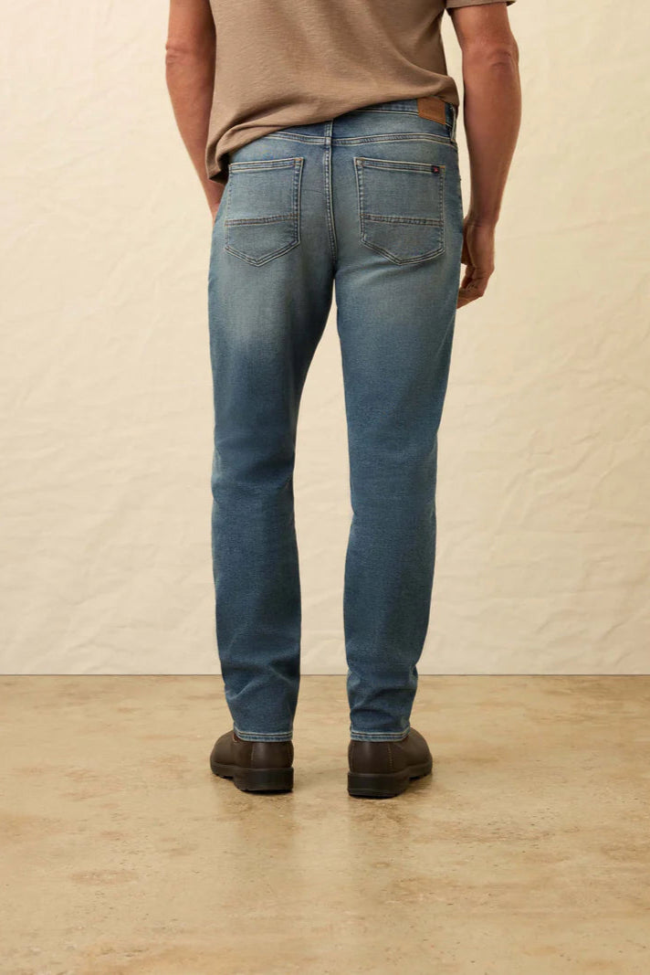 Stretch terry 5 pocket pant in indigo ocean wash back view