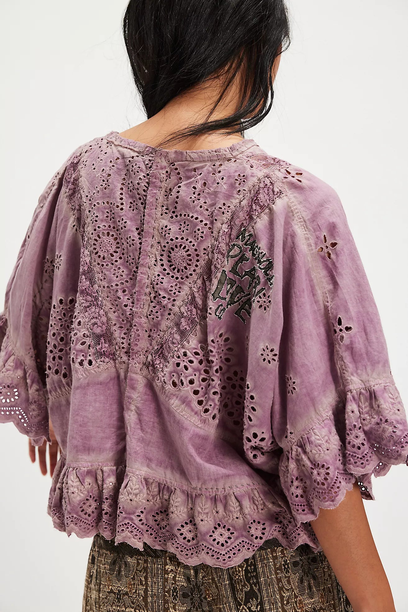 EYELET ROSEMARY BLOUSE IN PURPLE BOBA BACK VIEW