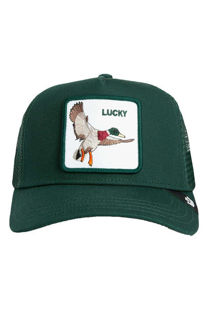 THE LUCKY DUCK TRUCKER dark green cap with front “LUCKY” duck patch