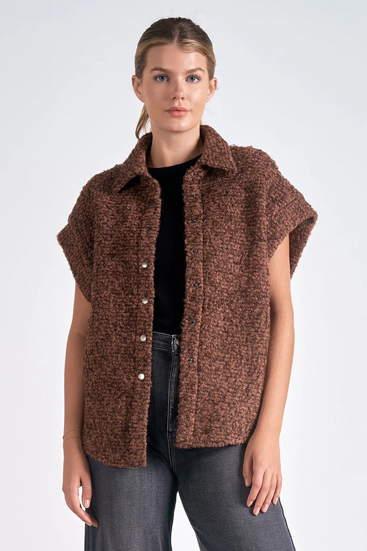 BUTTON DOWN VEST IN BROWN MELANGE FRONT VIEW