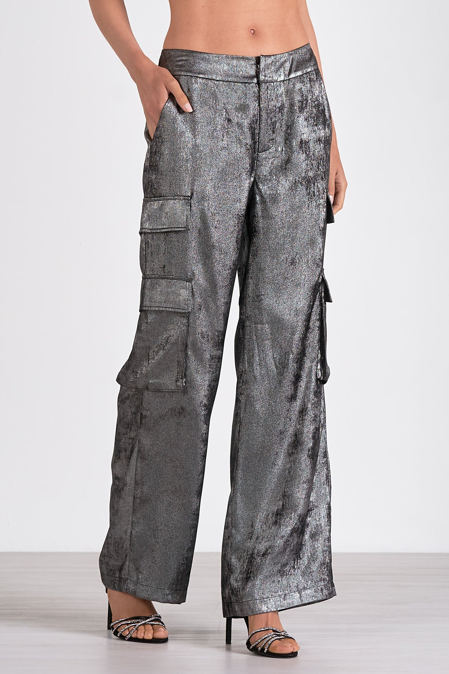 CARGO PANTS IN SILVER FRONT VIEW