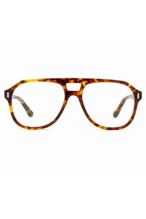 Tortoiseshell eyeglasses on a white background