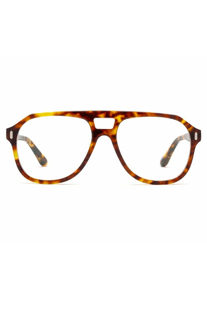 Tortoiseshell eyeglasses on a white background