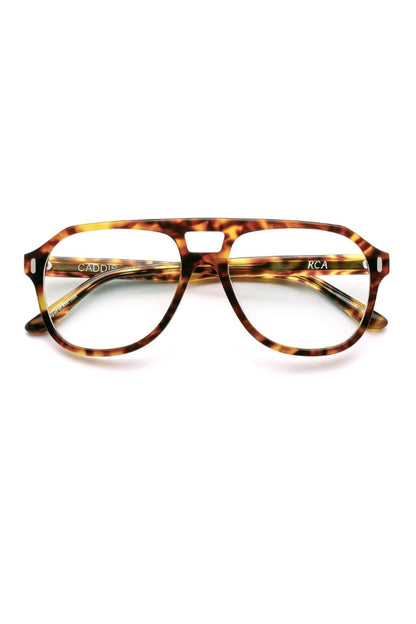 Tortoiseshell eyeglasses on a white background