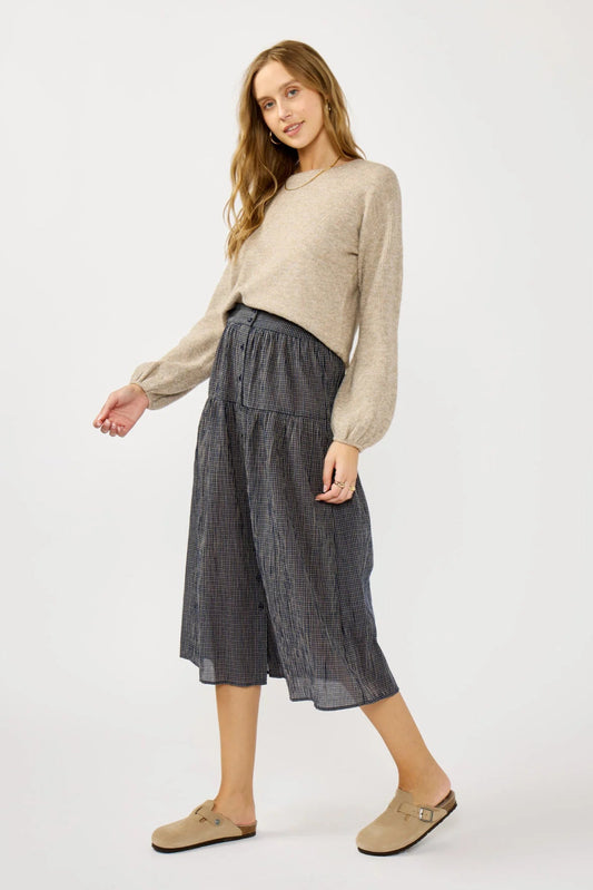 BUTTON DOWN CHECKERED SKIRT SMOCK WAIST FRONT VIEW