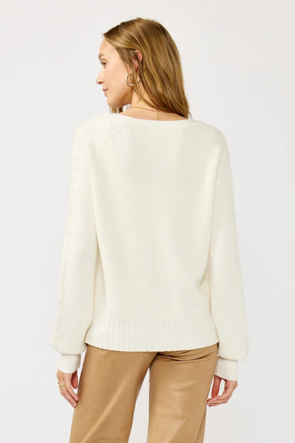 V-NECK BUTTON FRONT CARDIGAN IN WHITE BACK VIEW