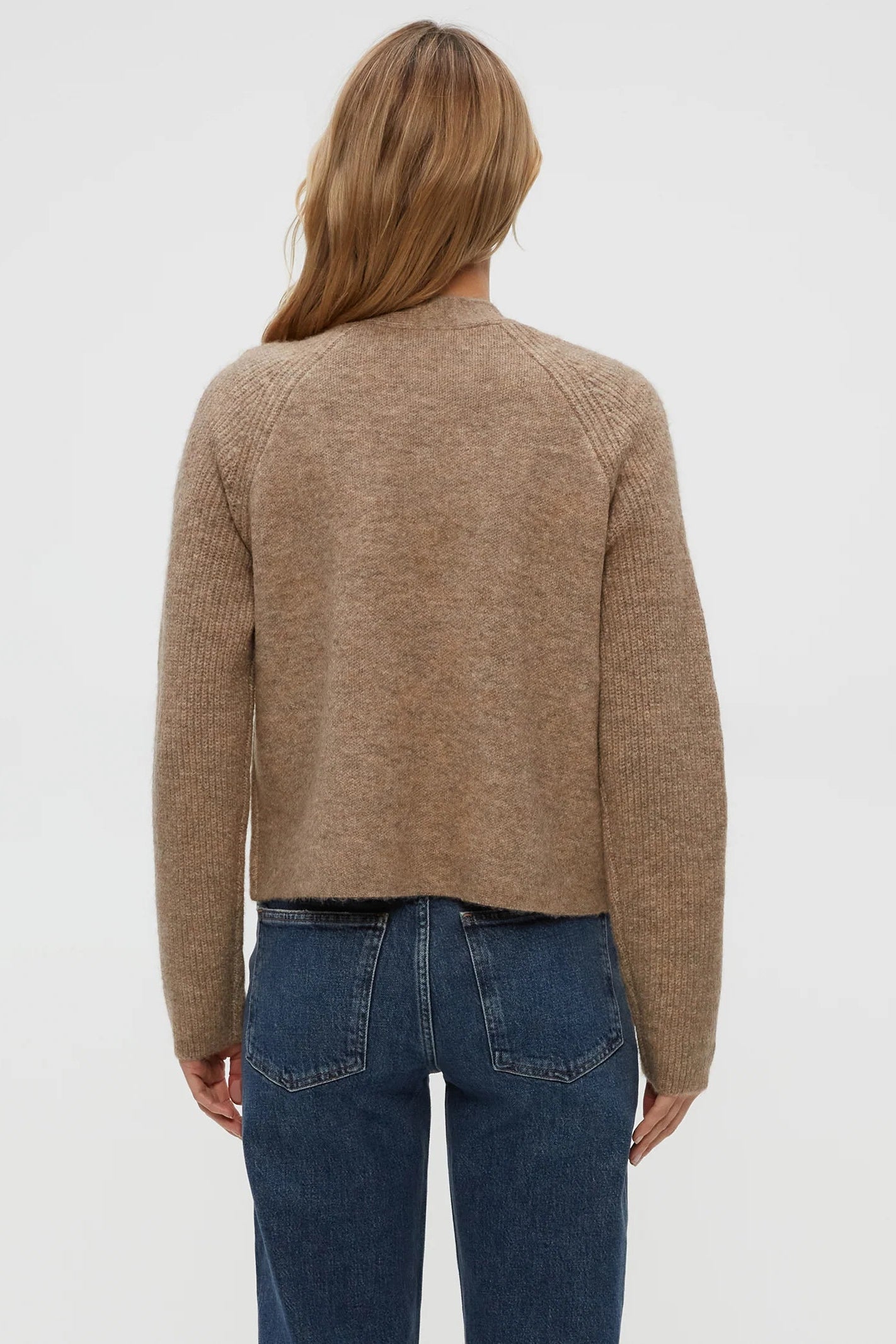 DREA OPEN CARDIGAN IN DARK OATMEAL BACK VIEW