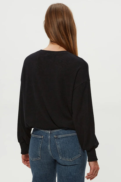 TIA RIBBED CREWNECK SWEATSHIRT IN BLACK BACK VIEW
