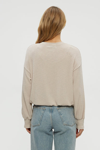 TIA RIBBED CREWNECK SWEATSHIRT IN CEMENT BACK VIEW