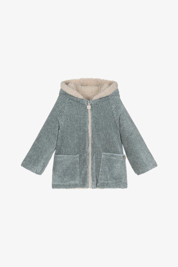 REVERSIBLE SHEARLING COAT IN GRAY FRONT VIEW