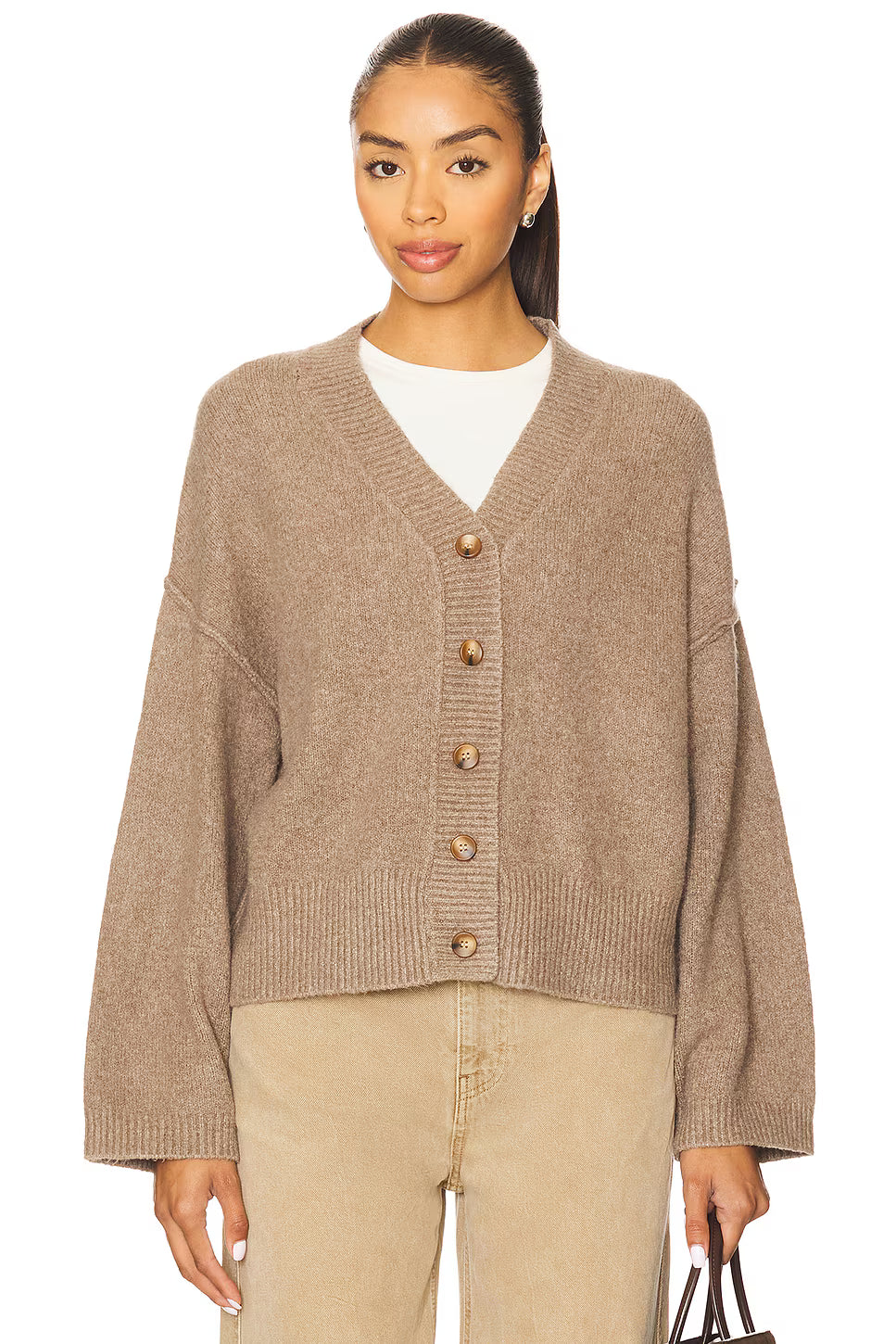 COOL OF THE NIGHT CARDI IN MOCHA MILANGE FRONT VIEW