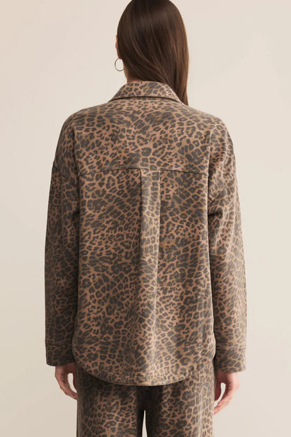 ALL DAY LEOPARD JACKET IN DESERT TAN BACK VIEW