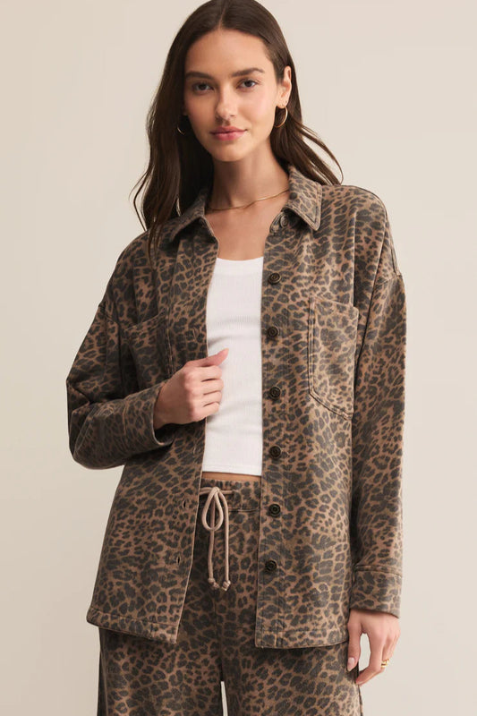 ALL DAY LEOPARD JACKET IN DESERT TAN FRONT VIEW