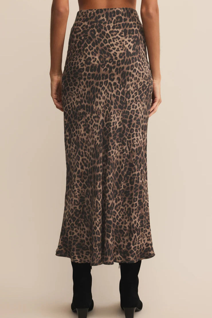 IZABEL LEOPARD SKIRT IN DESERT TAN BACK VIEW