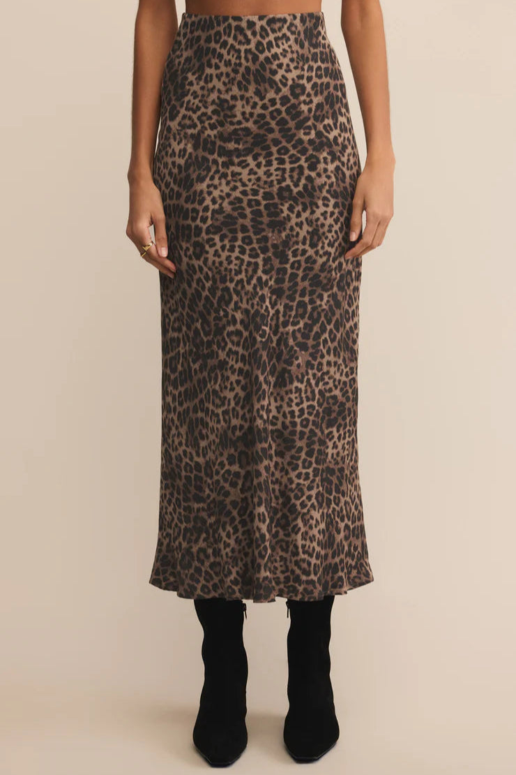 IZABEL LEOPARD SKIRT IN DESERT TAN FRONT VIEW