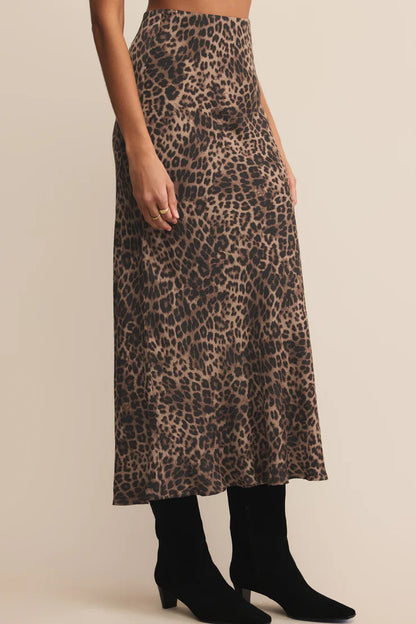 IZABEL LEOPARD SKIRT IN DESERT TAN SIDE VIEW