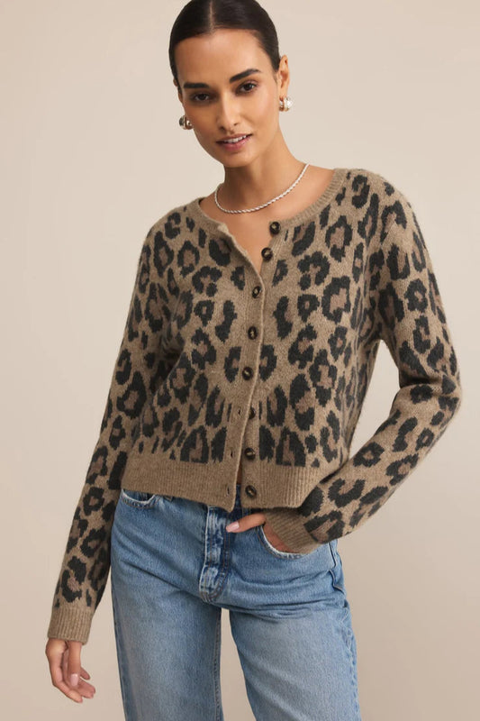 WILD OUTLOOK CARDIGAN IN DESERT TAN FRONT VIEW
