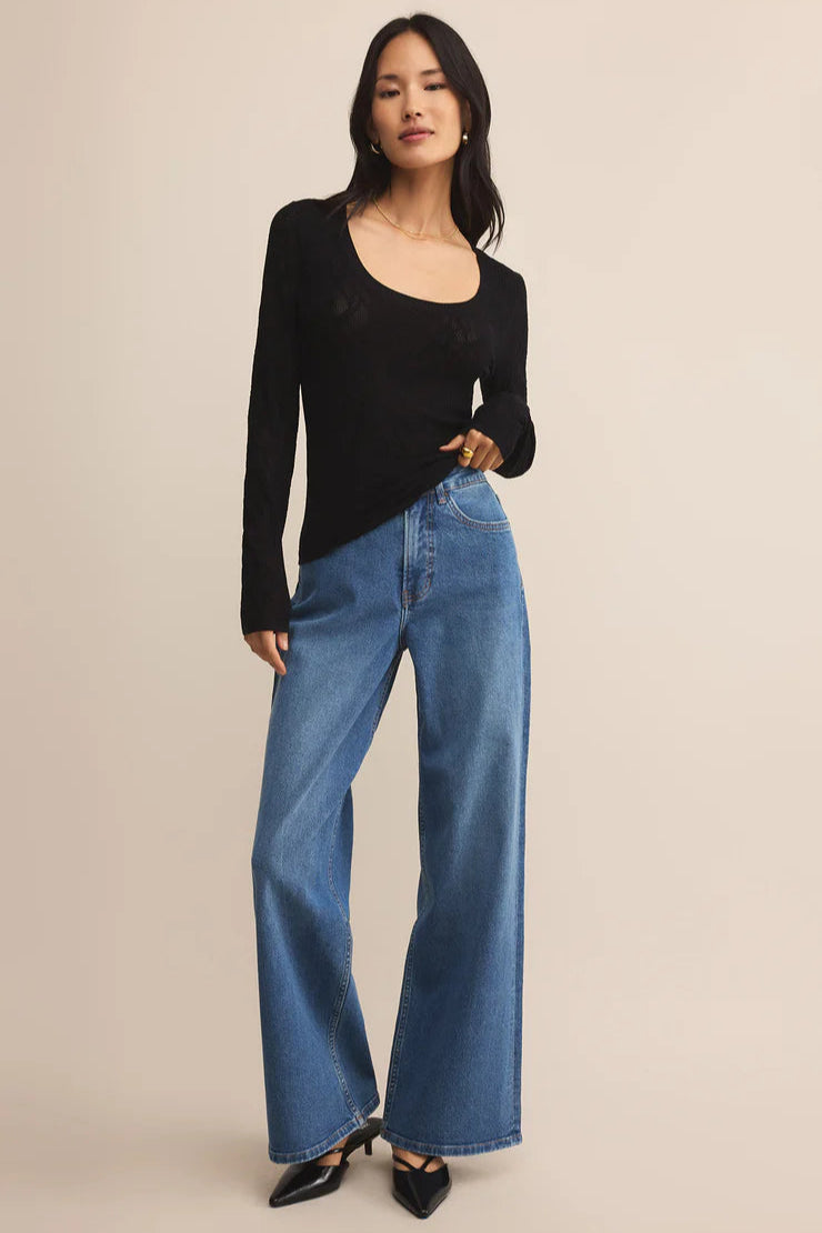 TIBI SCOOP MESH TOP IN BLACK FRONT VIEW