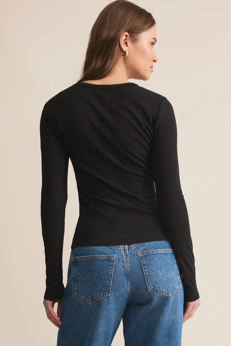 SECOND SKIN CREW LONG SLEEVE IN BLACK BACK VIEW
