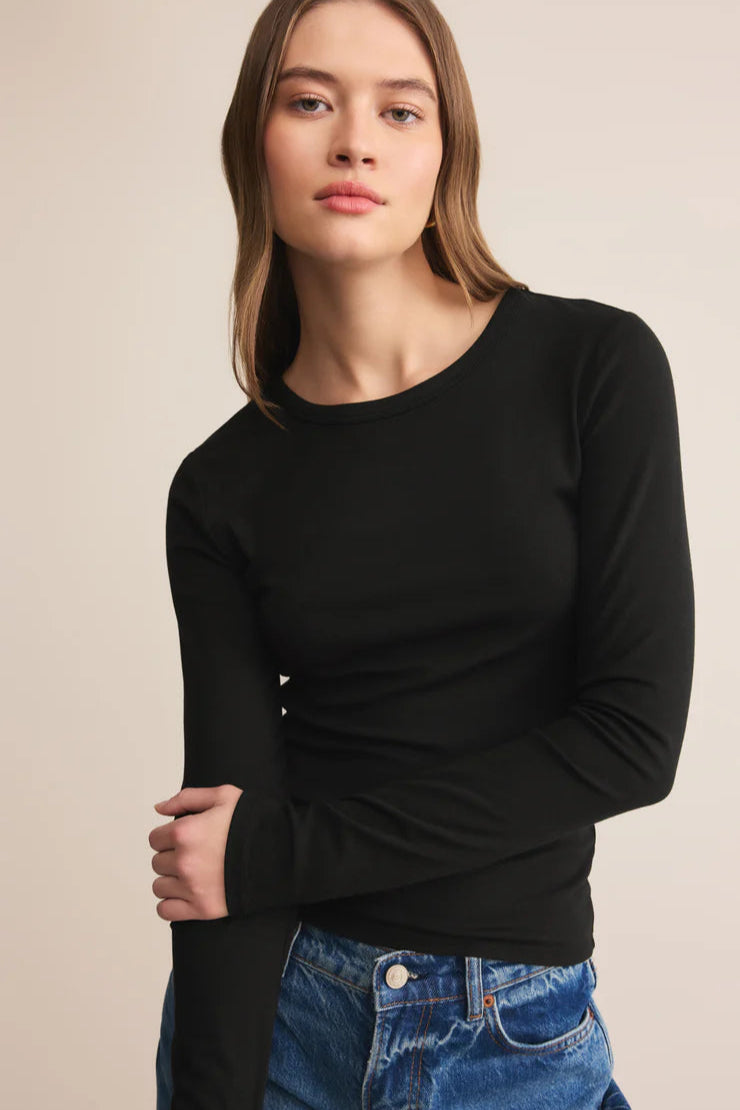 SECOND SKIN CREW LONG SLEEVE IN BLACK FRONT VIEW