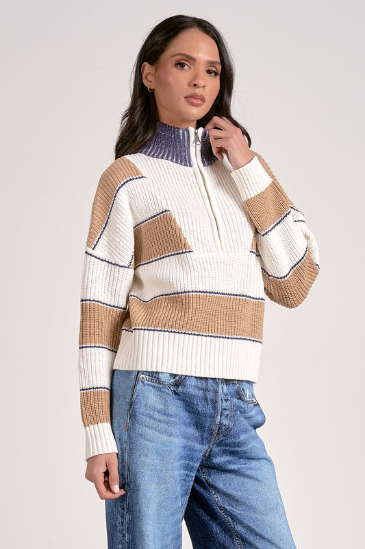 1/4 ZIP SWEATER IN CAMEL FRONT VIEW