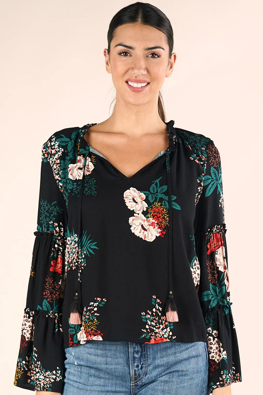 BELL SLEEVE TOP w/TIE NECK