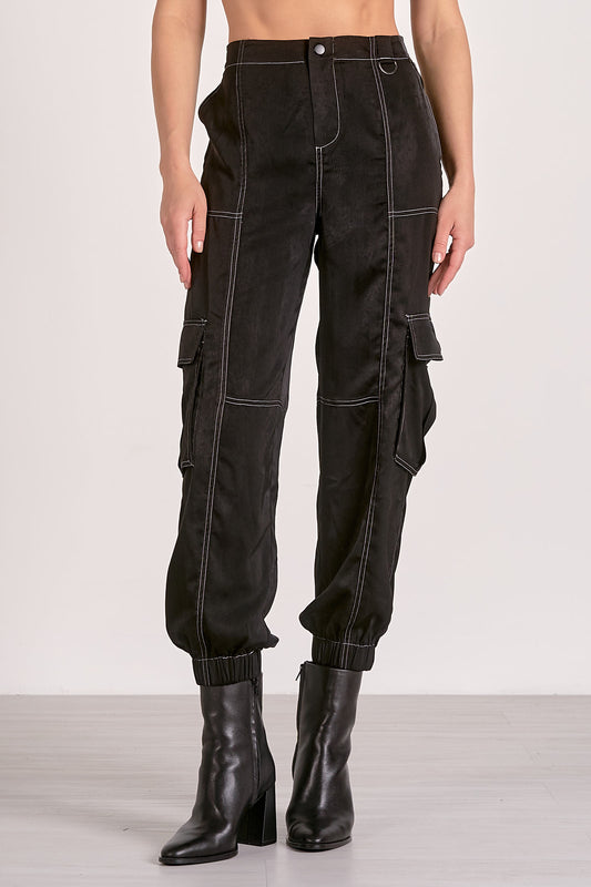 CARGO JOGGER PANT IN BLACK FRONT VIEW