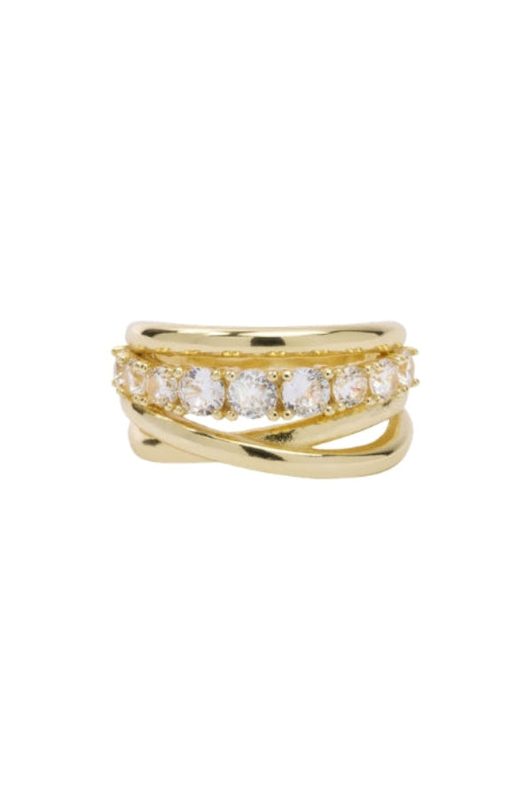 OH SHE FANCY STACKED RING: gold ring with clear crystal rows