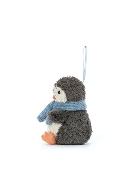 PEANUT PENGUIN ORNAMENT IN BLACK/WHITE/BLUE SIDE VIEW