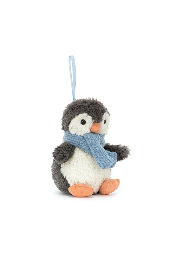 PEANUT PENGUIN ORNAMENT IN BLACK/WHITE/BLUE FRONT VIEW