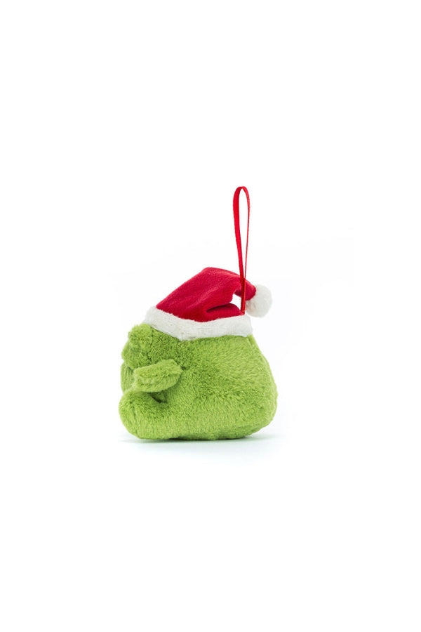 RICKY RAIN FROG ORNAMENT IN GREEN/RED SIDE VIEW
