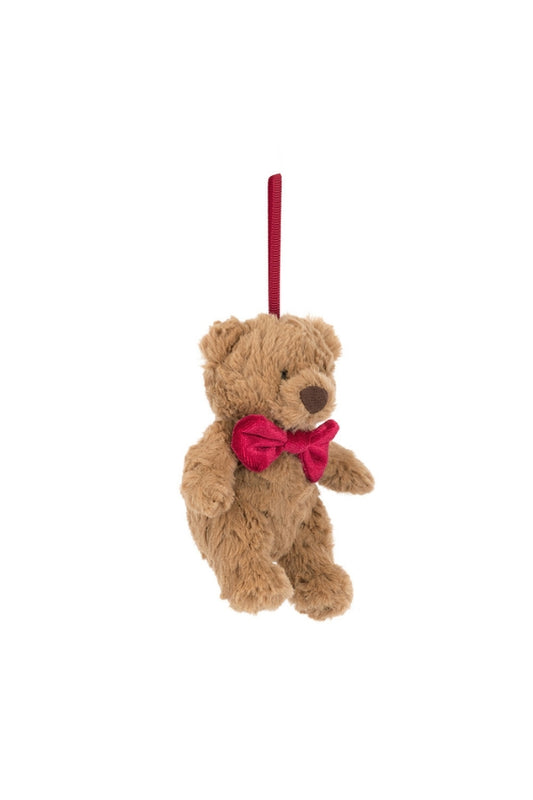 BARTHOLOMEW BEAR ORNAMENT IN BROWN FRONT VIEW