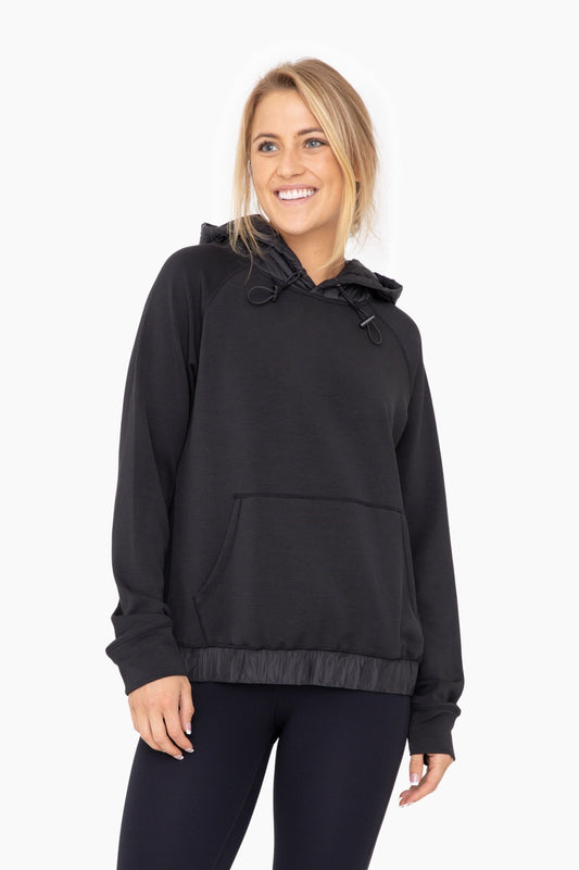 Modal blend pullover hoodie in black front view