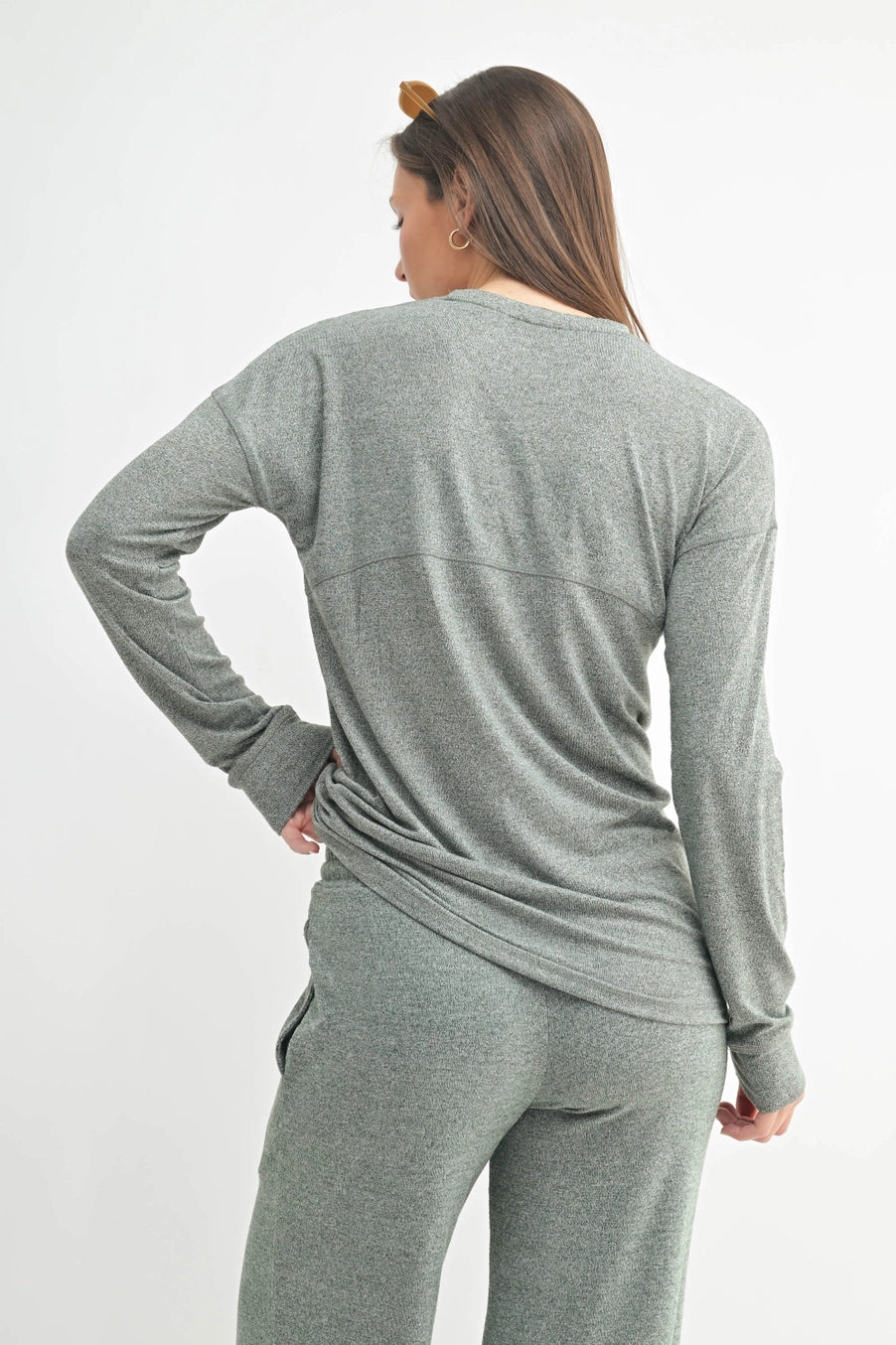 Dolman sleeve top in urban grey back view