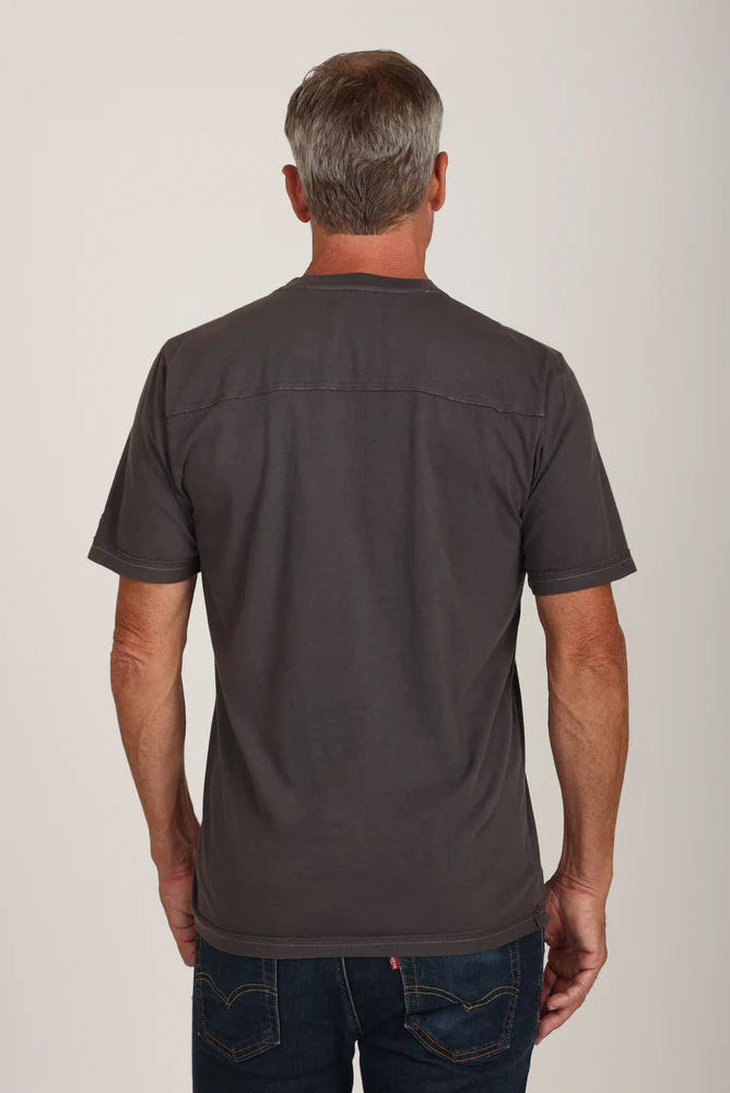 Men's short-sleeve crew-neck T-shirt, dark charcoal, back view