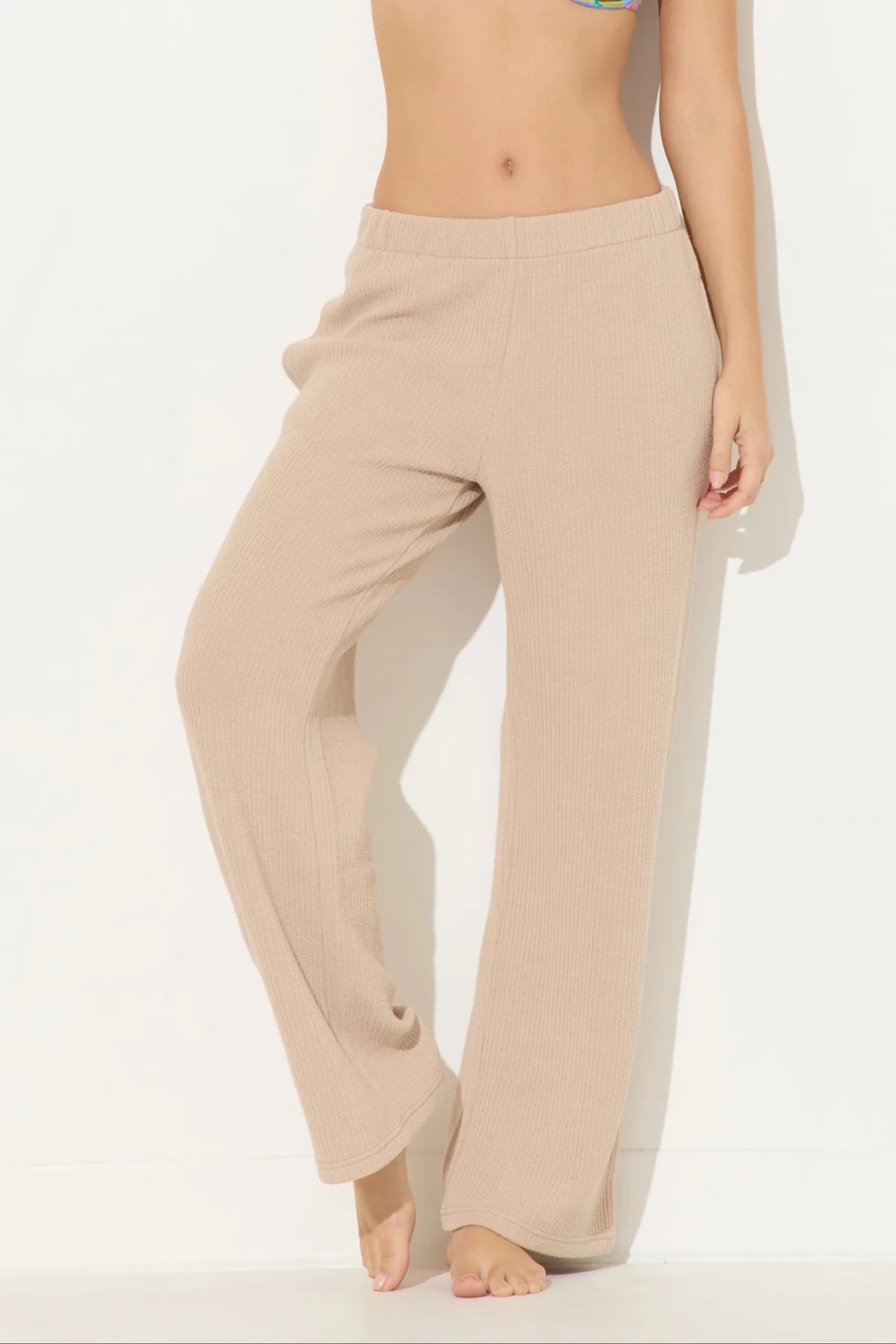 OCEAN TEXTURE RIB CORD PANTS IN WARM SAND FRONT VIEW