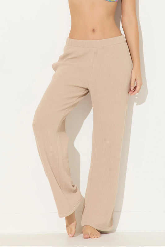 OCEAN TEXTURE RIB CORD PANTS IN WARM SAND FRONT VIEW