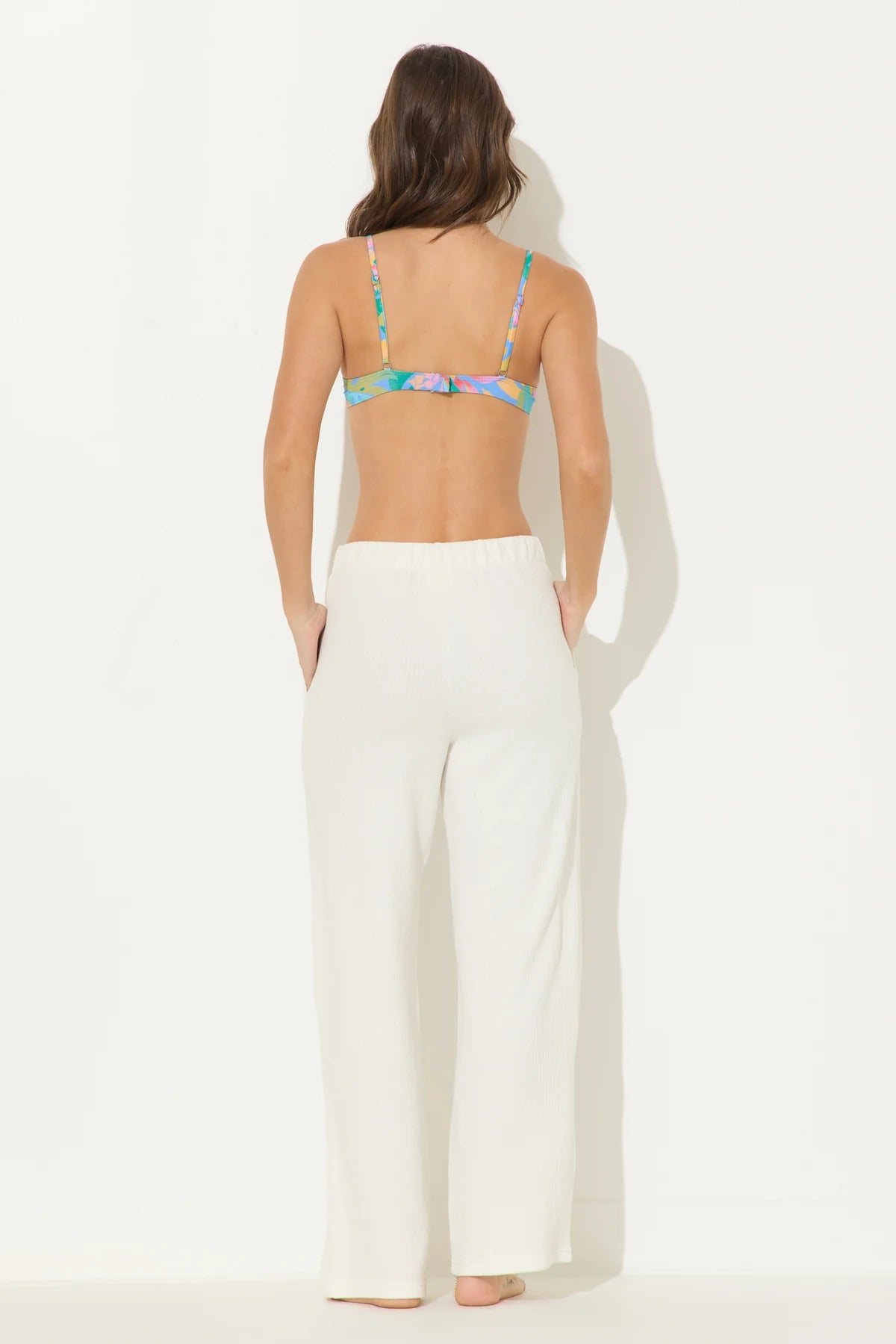 OCEAN TEXTURE RIB CORD PANTS IN WHITE BACK VIEW