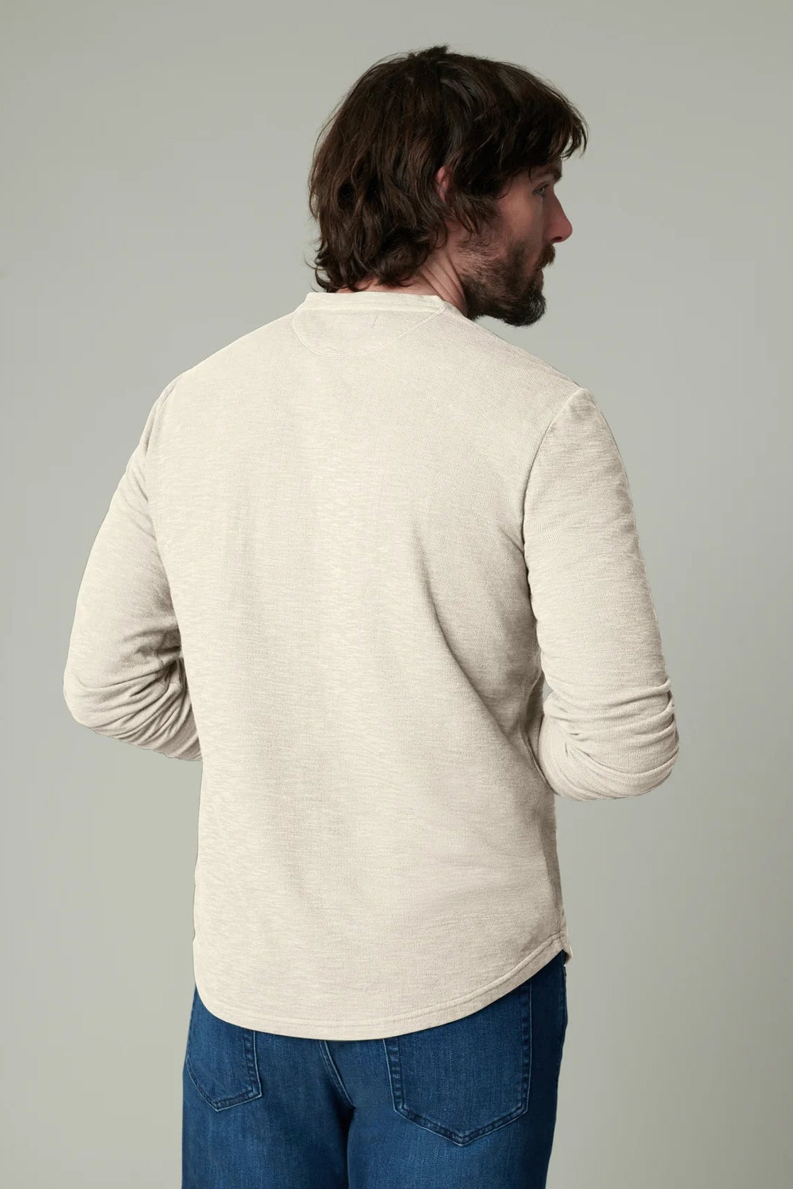 DWIGHT DOUBLE FACE HENLEY IN CHALK BACK VIEW