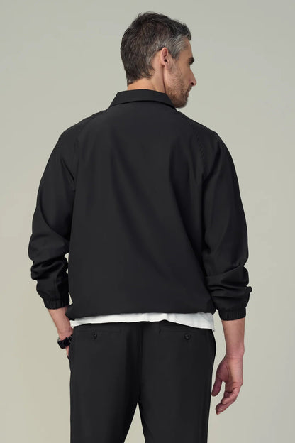 NYLON COACHES JACKET IN BLACK BACK VIEW