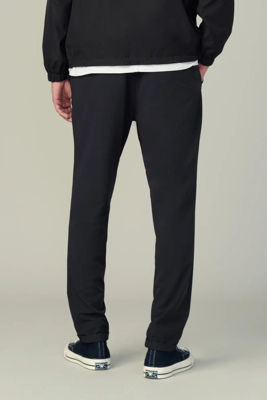 THE LAIRD NYLON PANT IN BLACK BACK VIEW