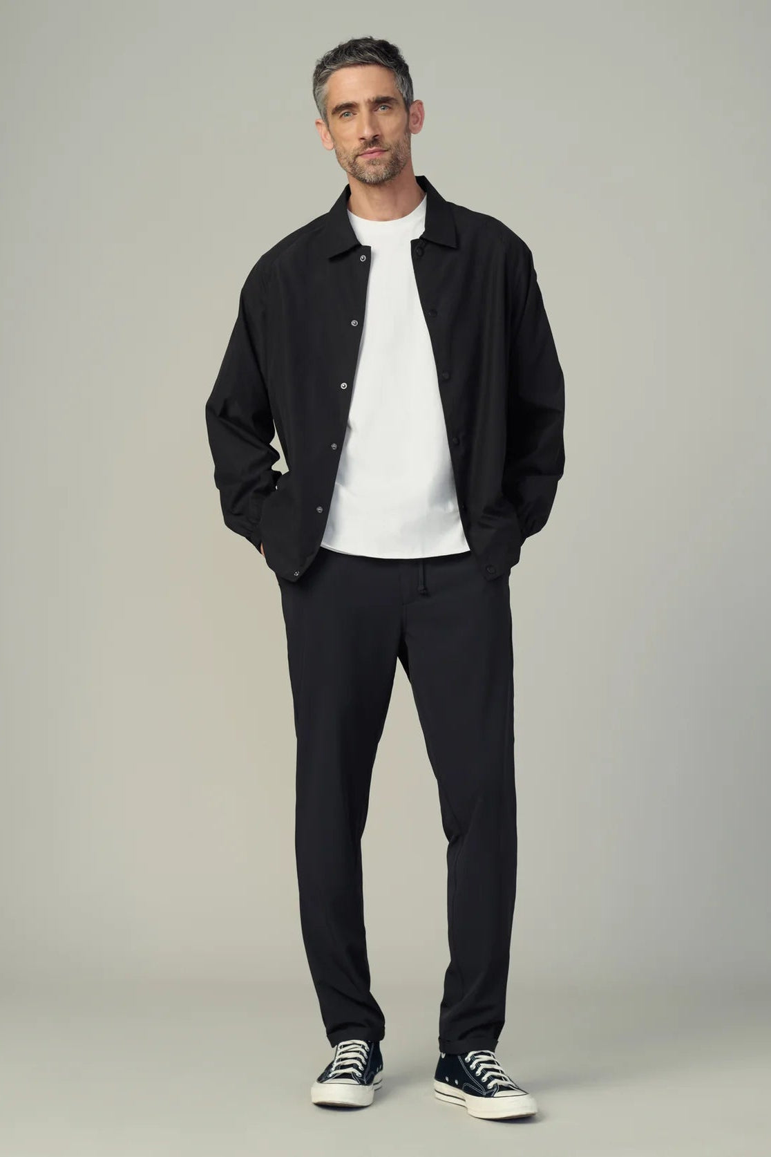 THE LAIRD NYLON PANT IN BLACK FRONT VIEW