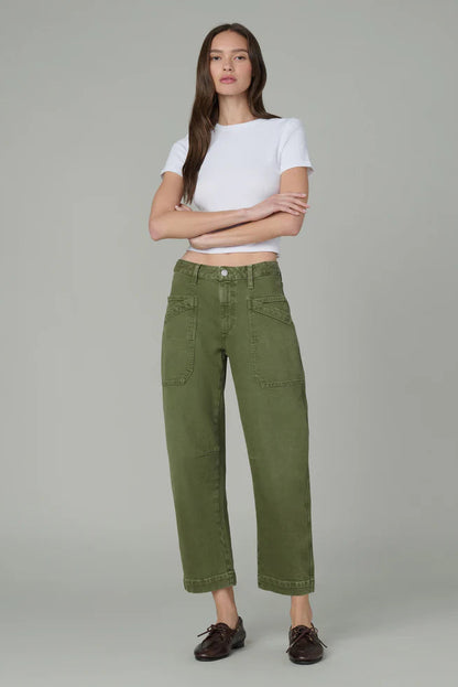 DOUBLE POCKET BARREL JEAN IN WINTER MOSS FRONT VIEW