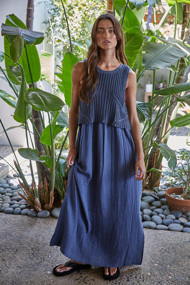 Braylee sweater layered dress in navy front view