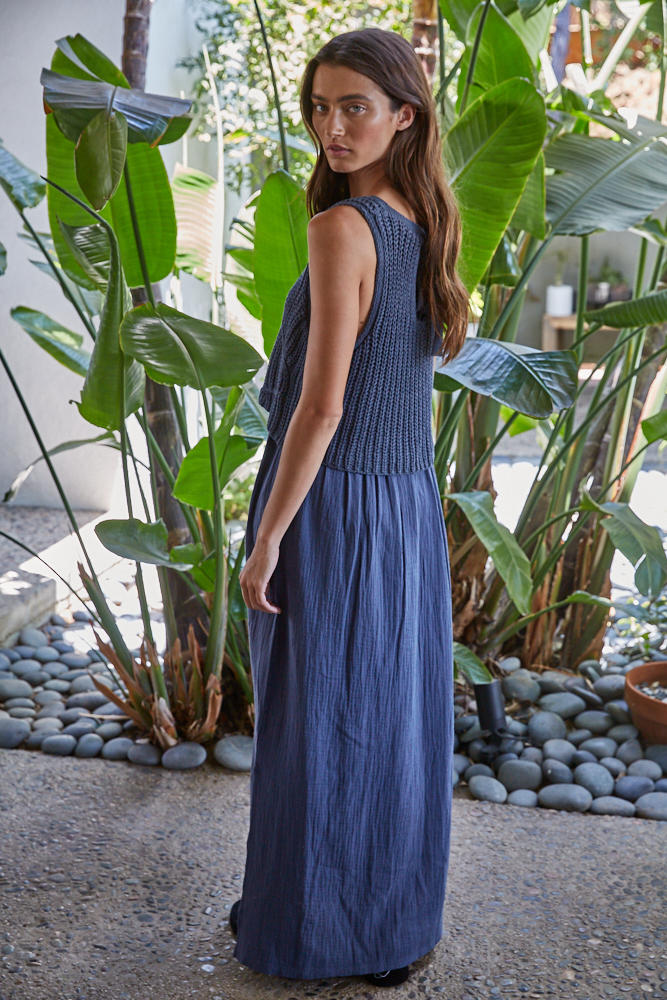 Braylee sweater layered dress in navy back view