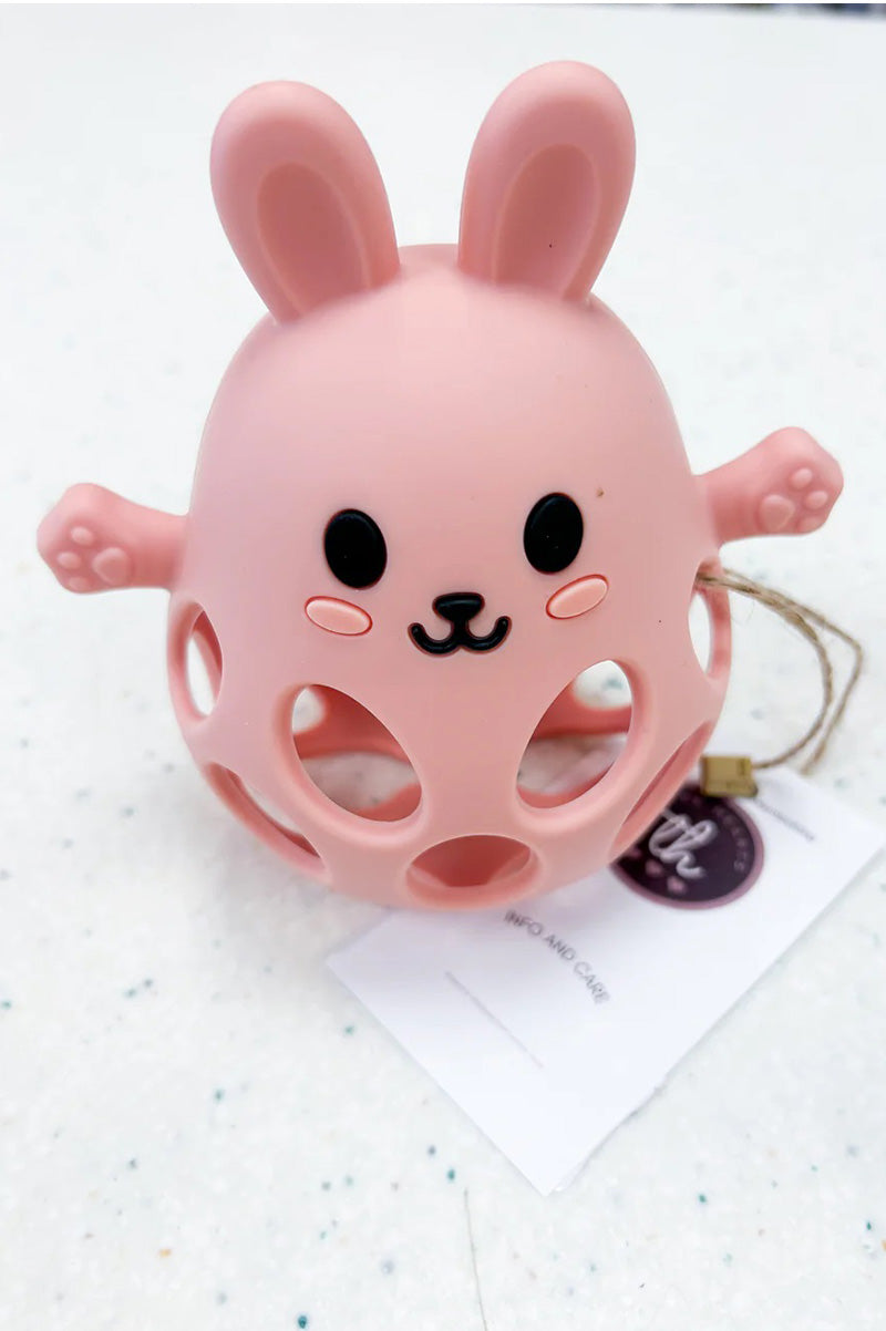 3D funny bunny teether in classic pink
