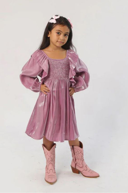 Haven girl lainy dress in pink foil style view